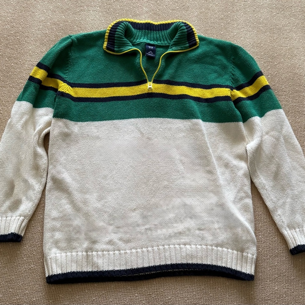 GAP Striped Quarter Zip Sweater Green White XS